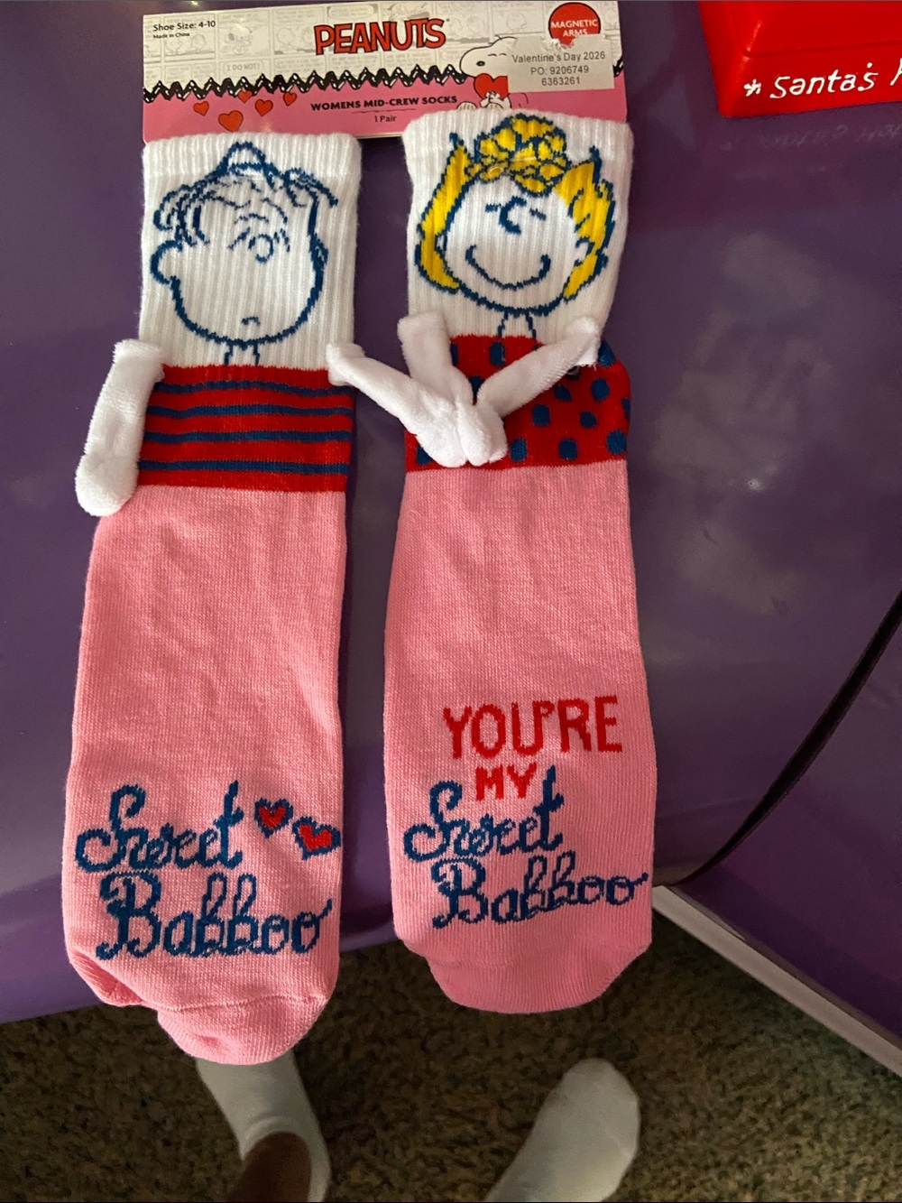 Peanuts Pink & White Charlie Brown and Sally Crew Socks